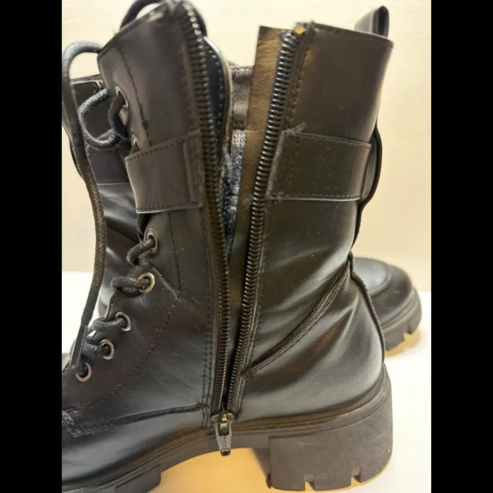 Black Combat - Style Leather Boots - Buckle w/Lace Up - Picture 6 of 8